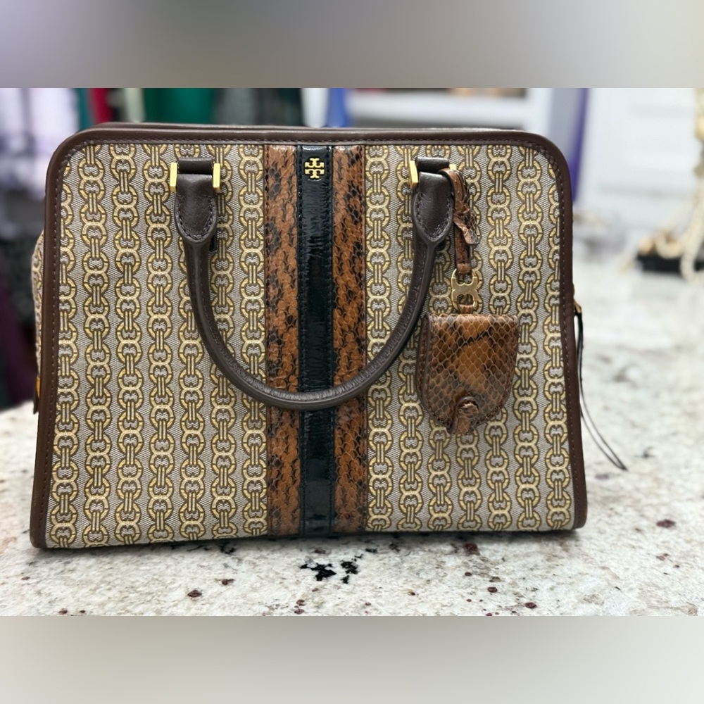 Natural Tory Burch Gemini Link Jacquard Snake Satchel Purse